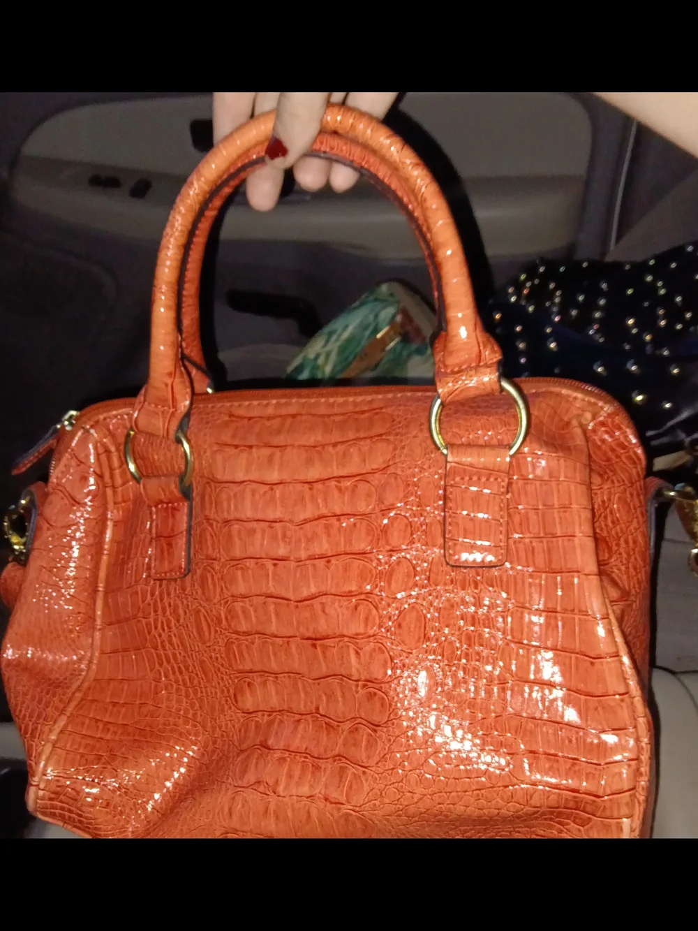 Nicole Miller Orange Croc-Embossed Satchel